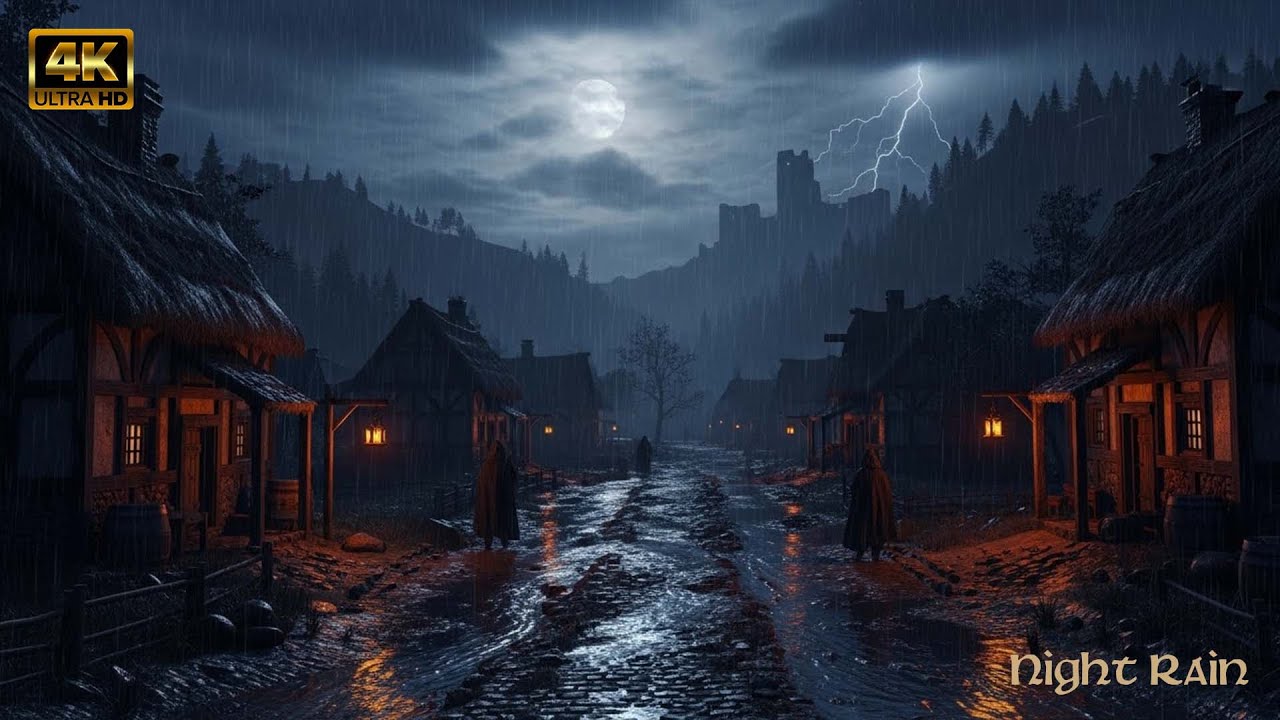 Medieval Village Bedroom | Relaxing Heavy Rain & Sleep Sounds, White Noise - Rain Ambiance
