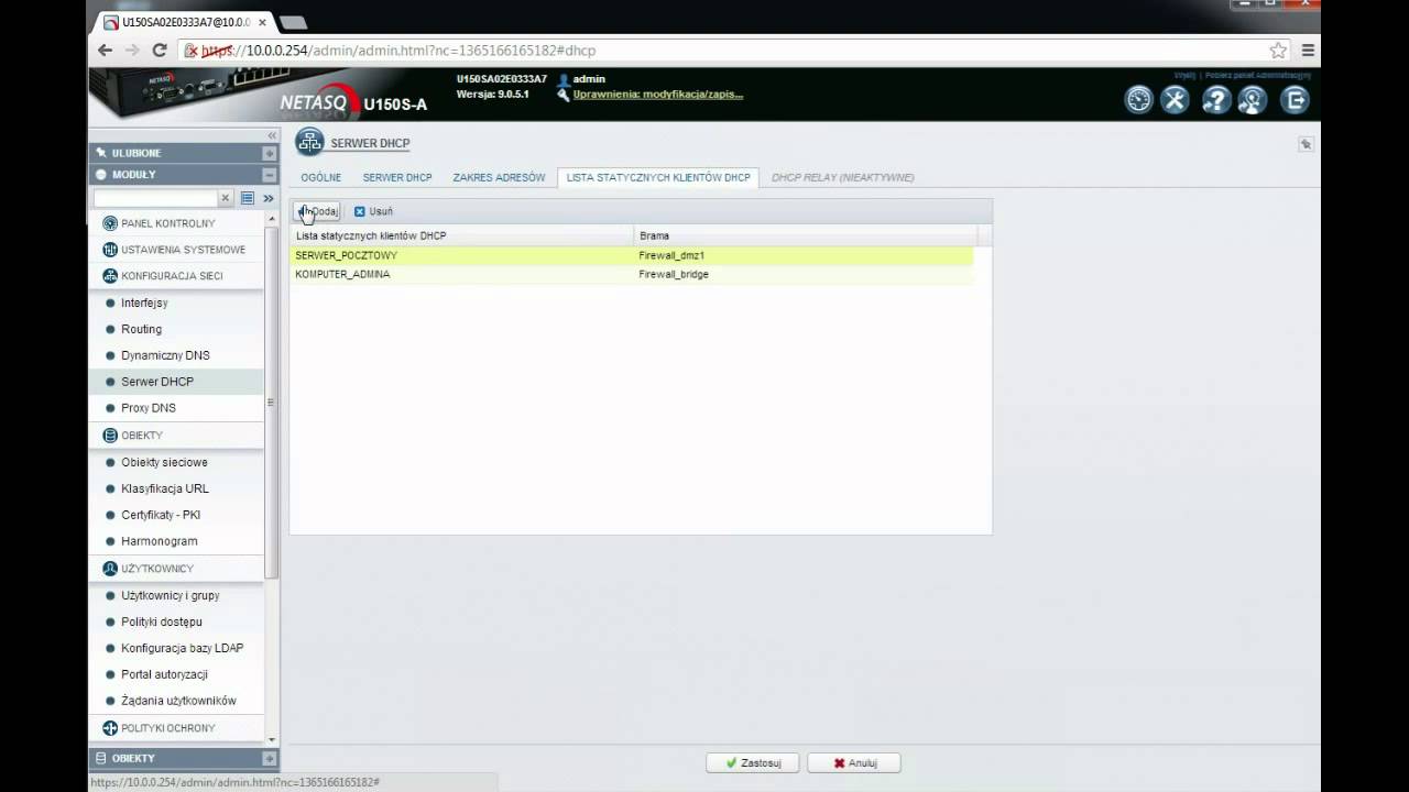 NETASQ Firmware v9 - DHCP - serwer smtp i rdp, konfiguracja statyczna