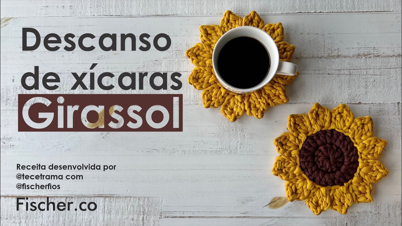 Descanso de xicara Girassol em crochê com Fio de Malha Extra Premium 25mm (Por Bruna @tecetrama)
