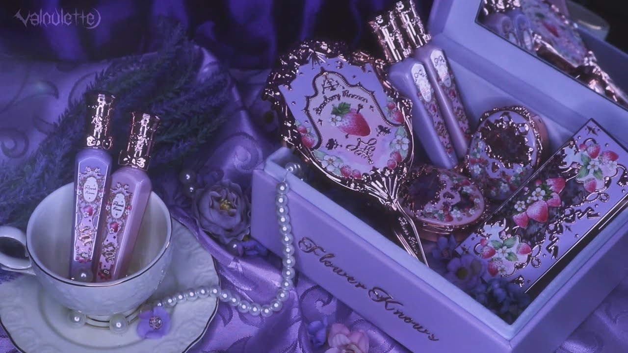 asmr.🪻 unboxing flower knows violet strawberry rococo limited edition collection + swatches. 🍓💜