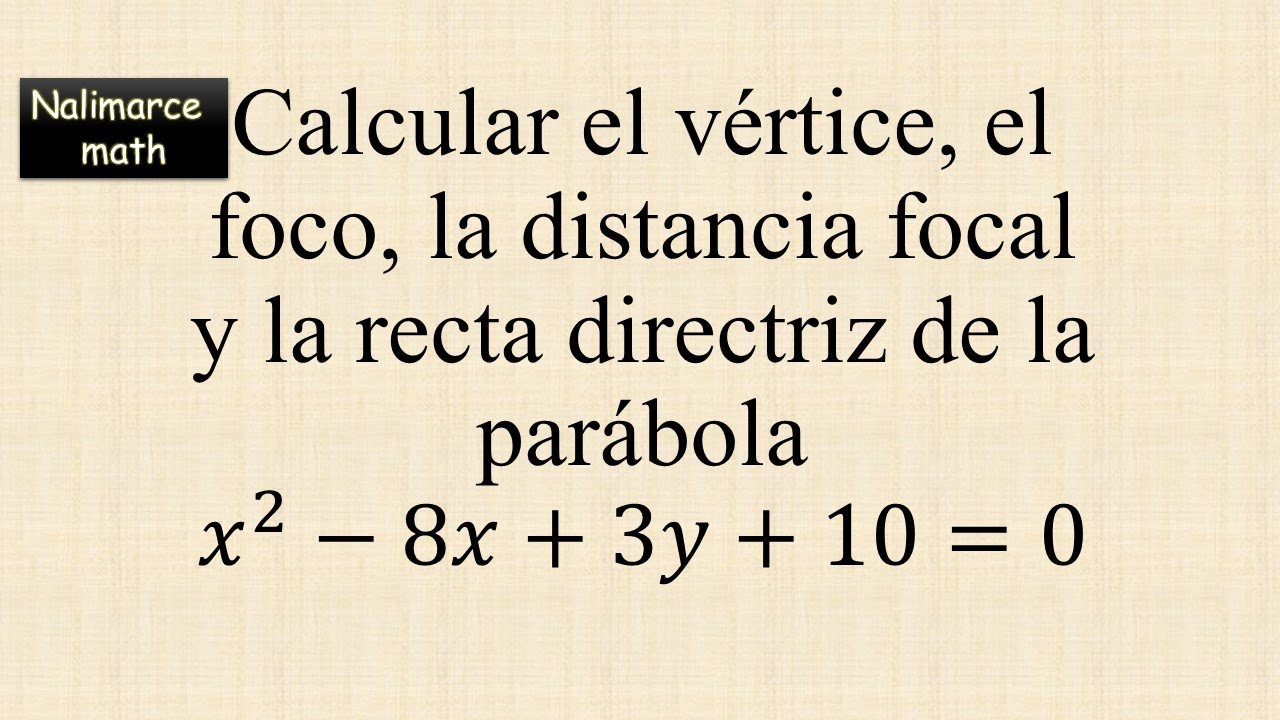 Vértice, foco, directriz y distancia focal de una parábola- Ejercicio  |La Prof Lina M3