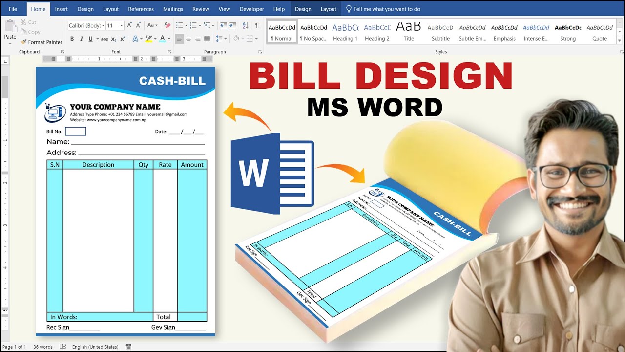 Bill Design in MS Word Made EASY Ready to Print | MS Word Design Tutorial
