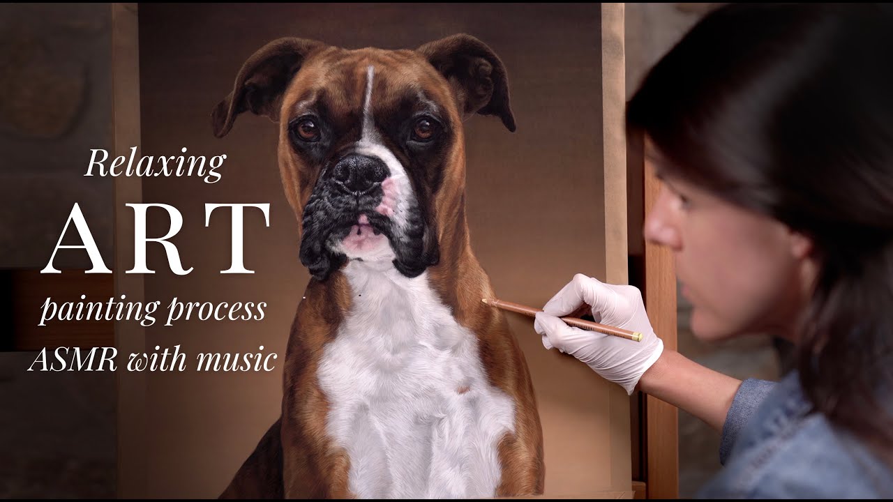 ASMR Relaxing Art process - Painting a realistic Boxer