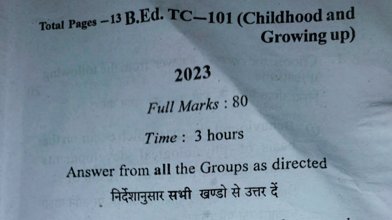 BBMKU B.Ed. Question Childhood and Growing up Session 2022-24  Semester -1 (Paper 1)
