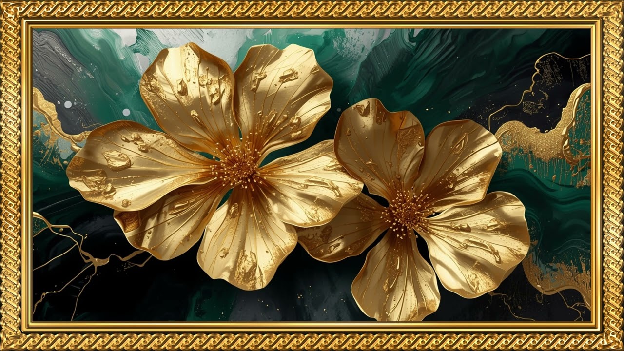 Elegant Gold Peony Painting | Gold Frame TV Art Screensaver Collection | Wallpaper for TV