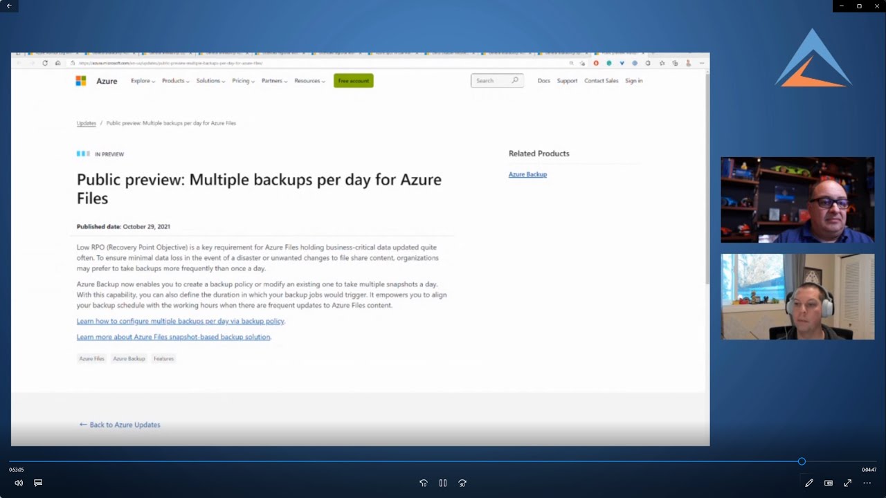 Azure Podcast #44 - From Azure Backup and Azure Vmware Solution to Azure Networks