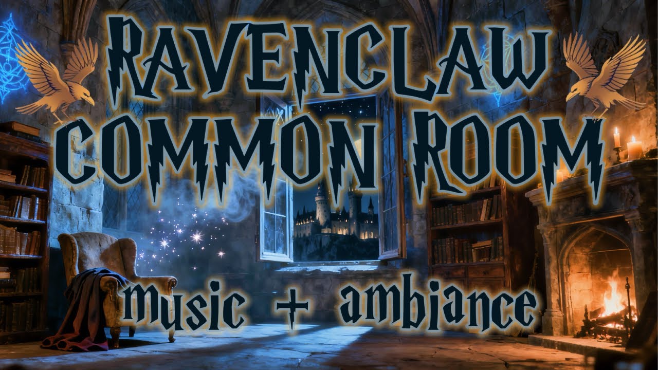🦅 Ravenclaw Common Room Ambiance 🌙 Relaxing Study and Sleep Music & Library Fireplace Sounds🧙‍♀️