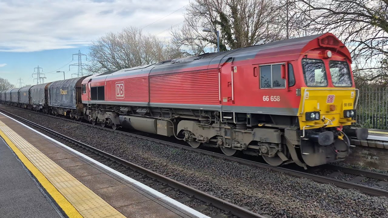 2x DB Schenker Class 66 (66658 & 66659) passing through Caldicot. 14/01/2026