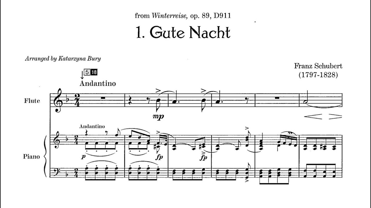 Schubert - Gute Nacht.Winterreise. Karaoke. Accompaniment for flute