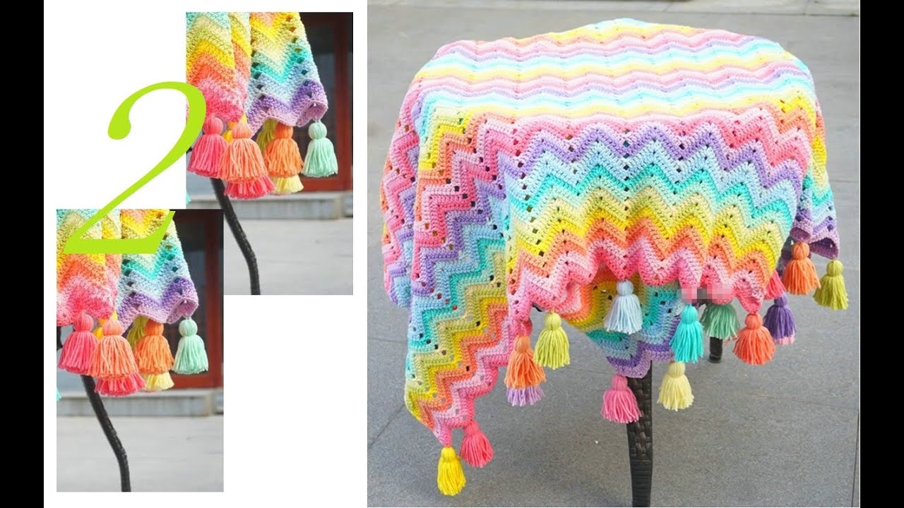 鉤針編織毯子 七彩流蘇彩虹毯 2/2