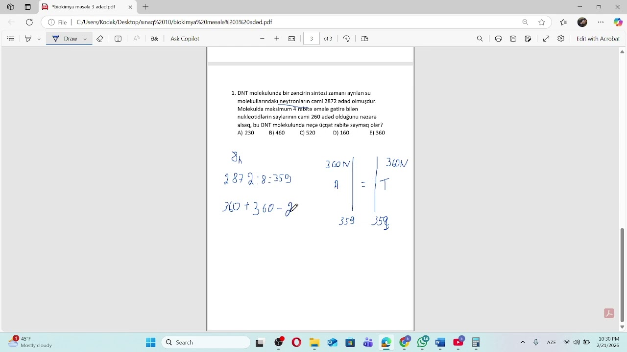 Biokimya. Qəbul tipli məsələ həlli