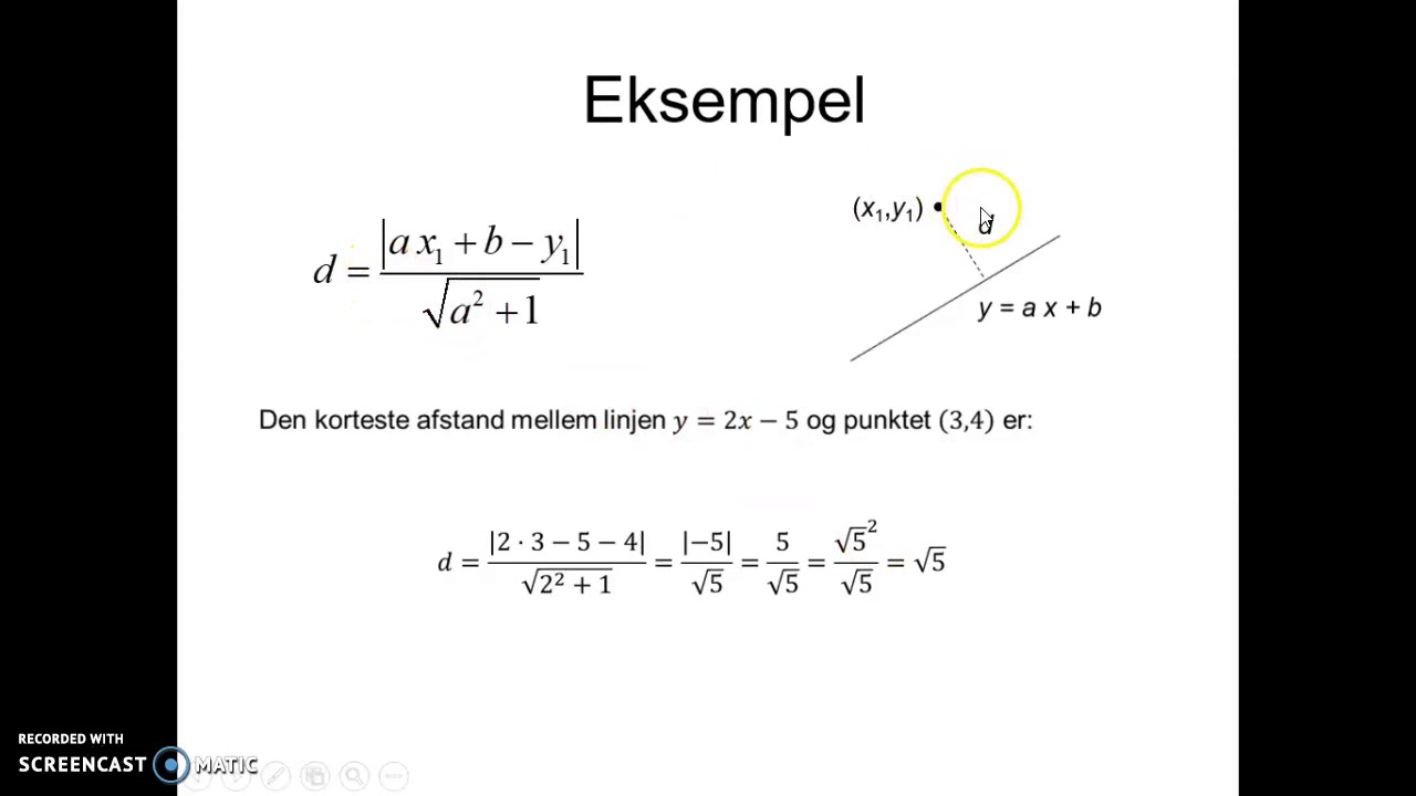 Bevis for formlen for afstand mellem punkt og linje