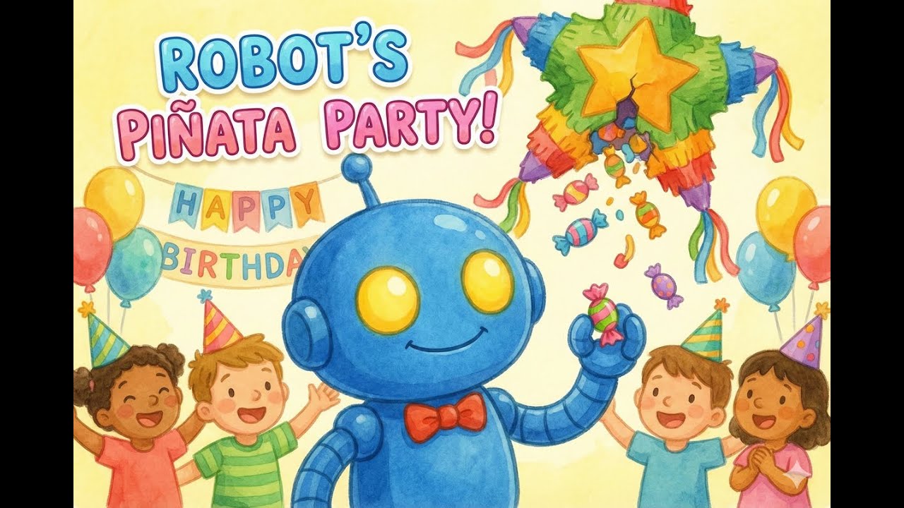 Robot's Piñata Party | bedtime stories for kids 🤖🌙