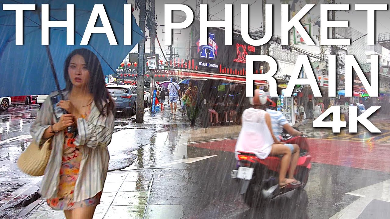 Thailand. Rain. 4K Walk. Phuket. Patong Beach.