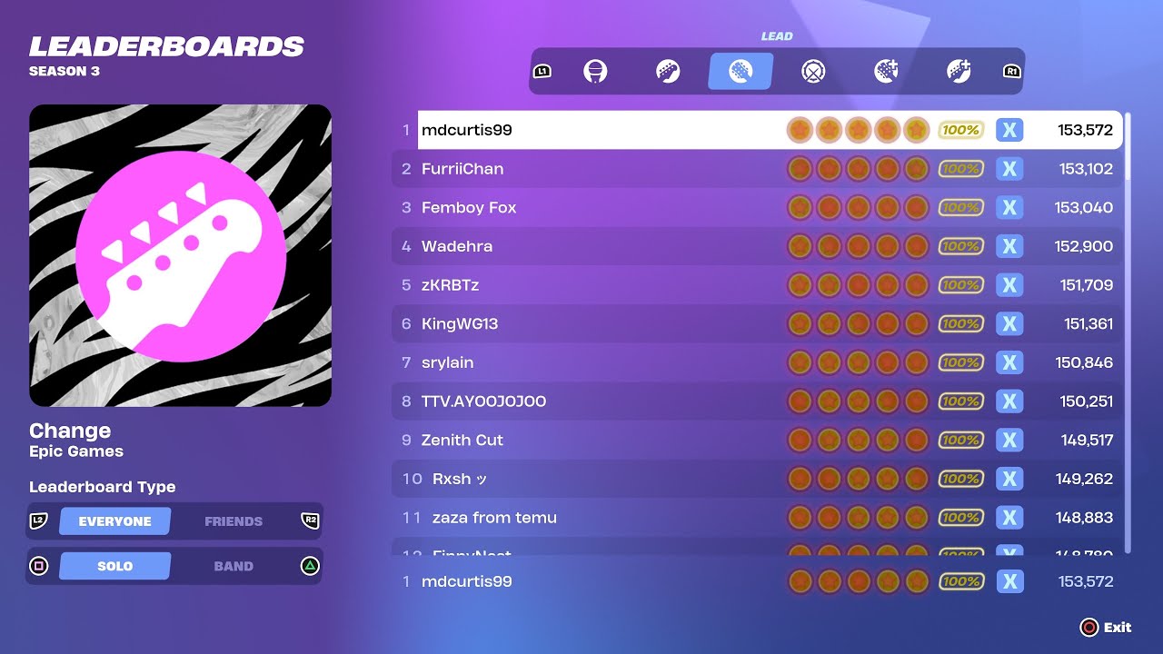 [Fortnite Festival S3] Change Expert Lead 100% FC World Record