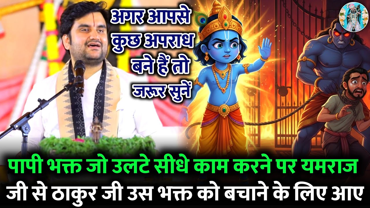  😰🐚पापी भक्त जो उलटे☠️ सीधे काम करने पर🍃 यमराज जी से ठाकुर जी💥 Indresh Ji Maharaj #indreshji 
