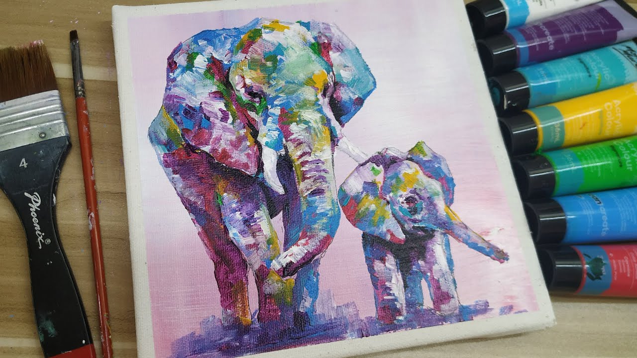 Relaxing acrylic painting # 51 Easy art / step by step / How to paint elephant family