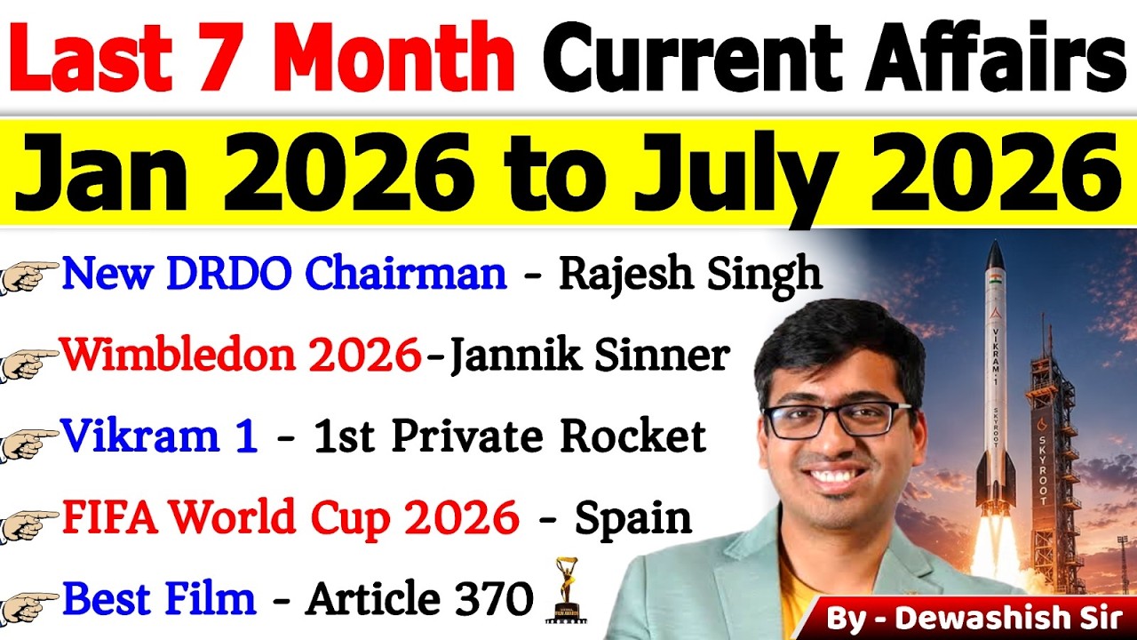 Last 7 Months Current Affairs 2026 🔥  | Jan&ndash;July 2026 Complete Revision | One Shot