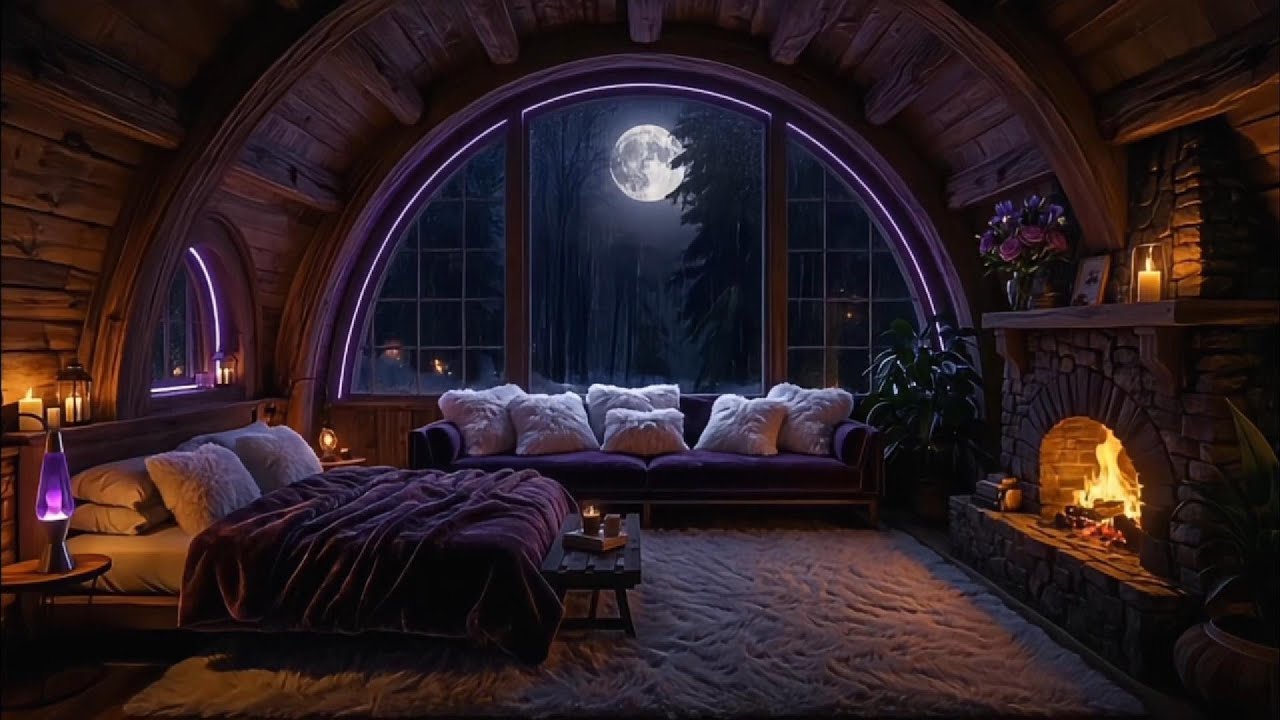Cozy Cabin 🌧️ Heavy Rain Sounds & Crackling Fireplace🔥24/7| No Music