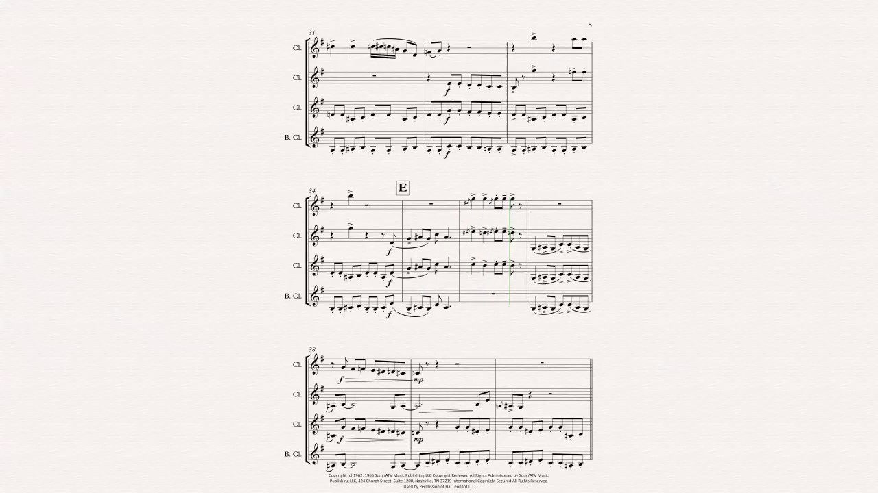 Baby Elephant Walk from the Paramount Picture HATARI! Arranged for B flat Clarinet Quartet.