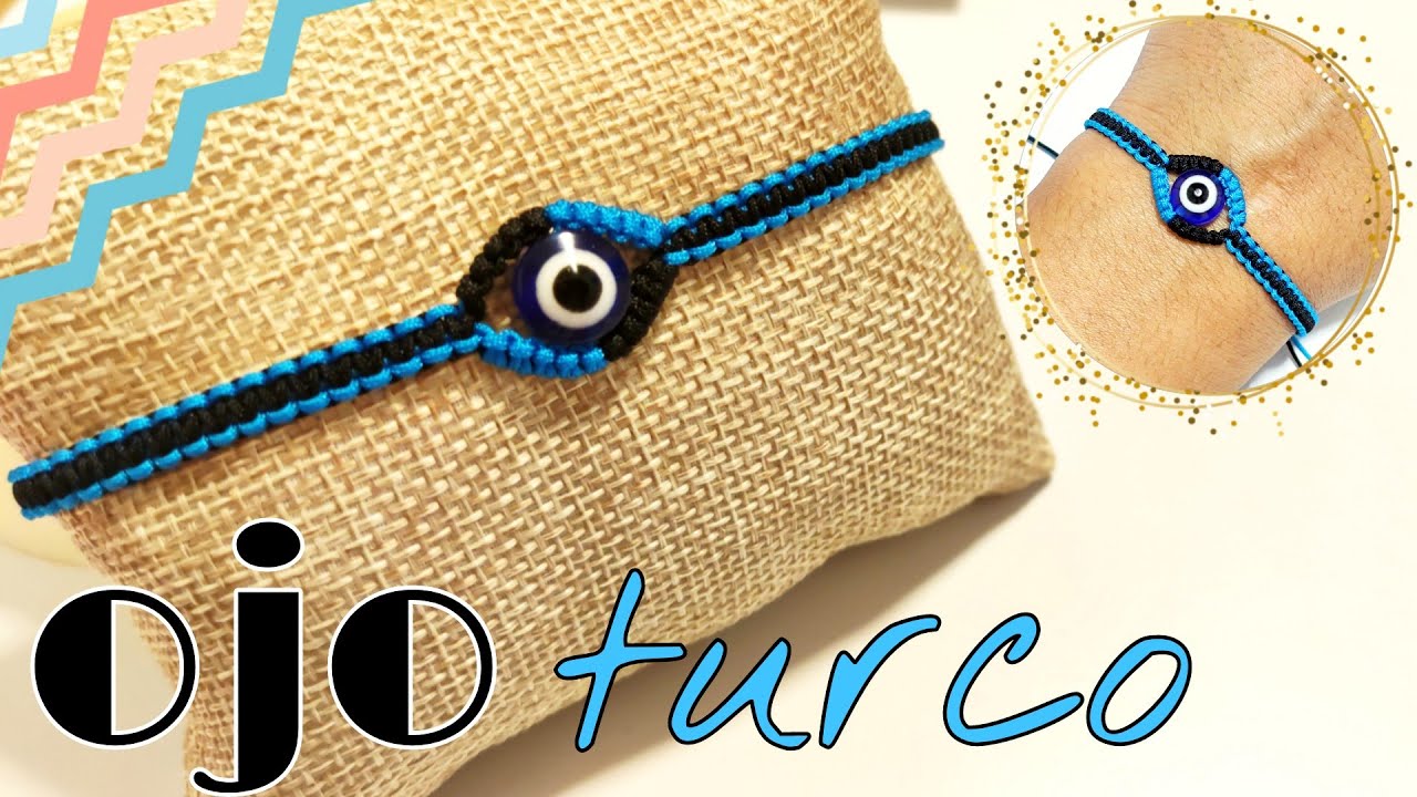 cómo hacer PULSERA de ojo turco tejida en MACRAMÉ fácil /pasó a paso/🧿