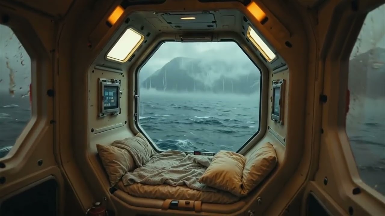 A Space Pod Crash Landed & Floats in The Ocean | Ocean & Rain Sounds For Sleeping
