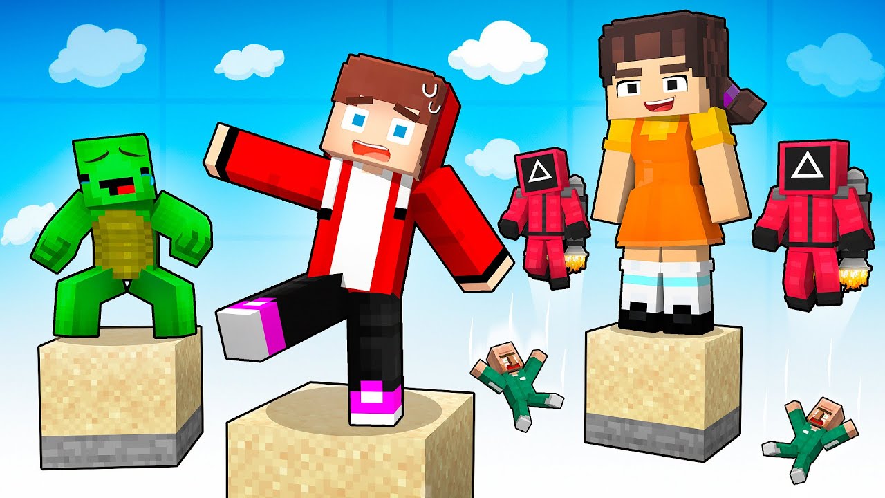 JJ and Mikey ONE Block SQUID GAME - Maizen Minecraft Animation