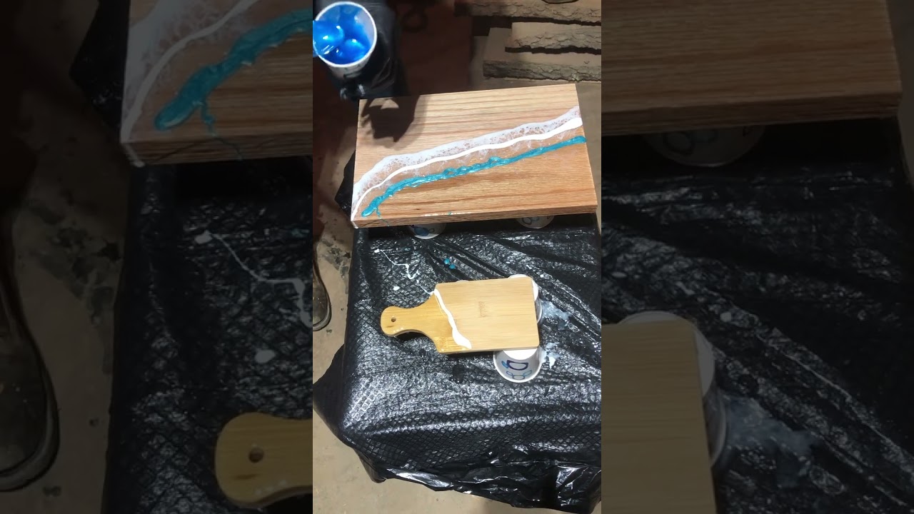 Making ocean waves with epoxy…#woodworking #epoxy #craft #art #video #youtube
