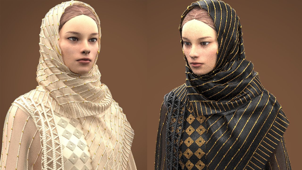 clothes and hijab, motifs made with top stitch, all in CLO6
