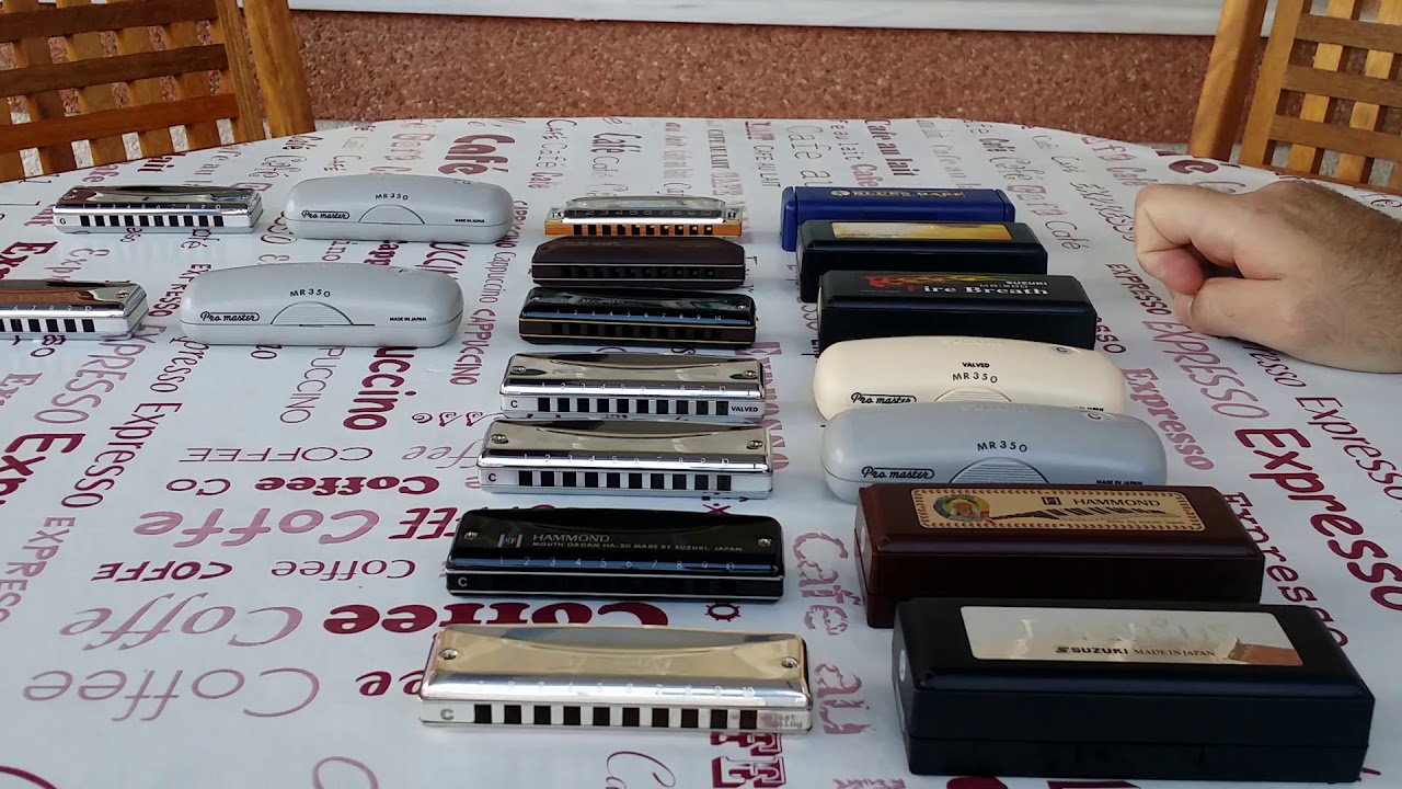 Harmonicas test: 6 Suzukis (F20, HA20, MR350/V, MR500, MR550) & 1 Hohner (Blues Harp)