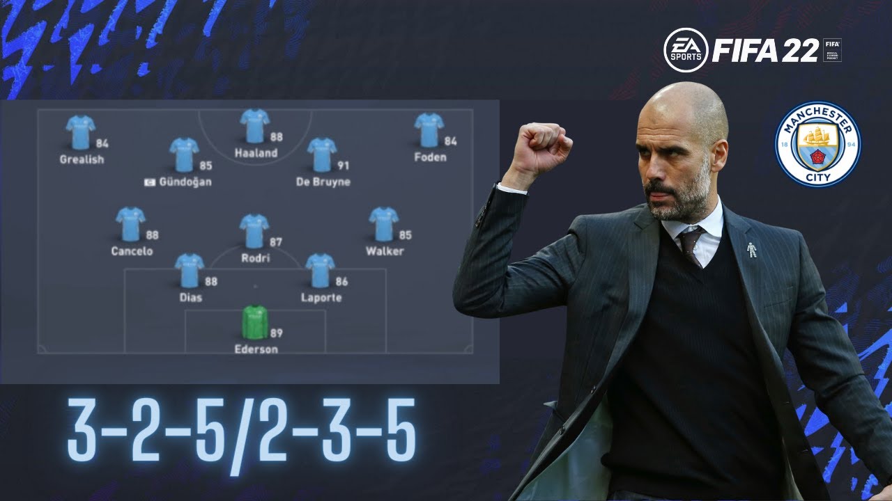 Replicate Pep Guardiola’s 3-2-5/2-3-5 tactics in FIFA 22 (works on FIFA 23)