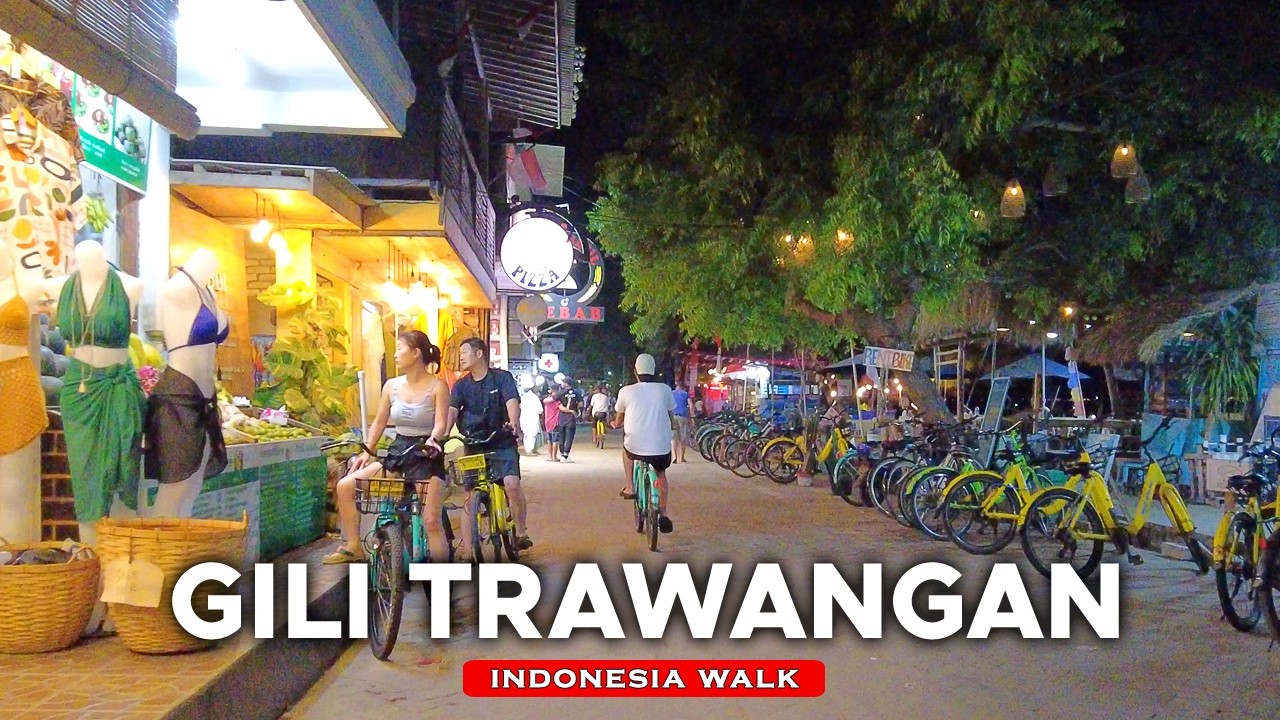 Gili 🇮🇩 4K Walking Tour - Ночная прогулка на Гили Траванган [Indonesia Travel Vlog]