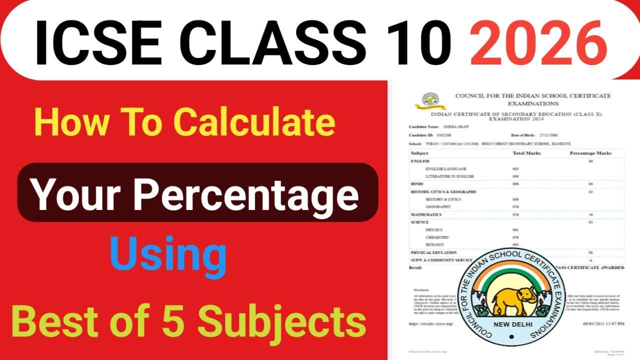 How To Calculate Percentage in ICSE 2026 Us&iacute;ng Best of 5 | Class 10 Results ICSE | ICSE 10th Results