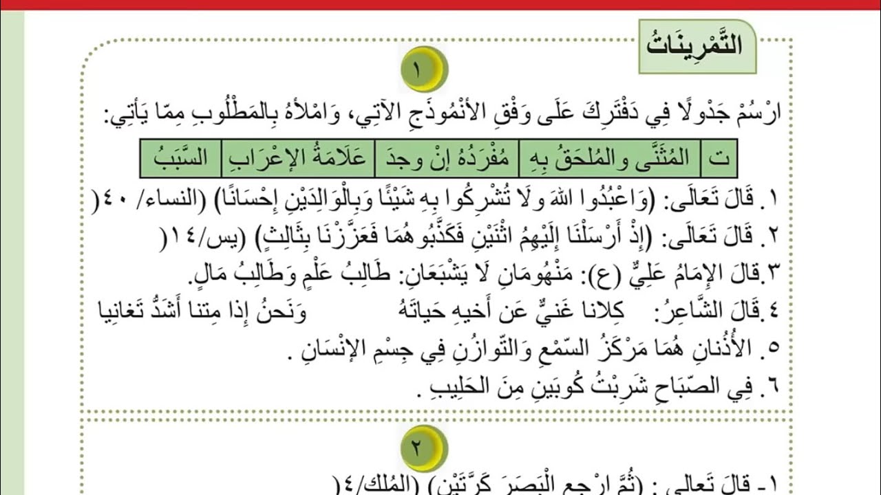 حل تمارين المثنى والملحق به صفحة 56-57 | قواعد الصف الثاني متوسط الكورس الثاني 2026