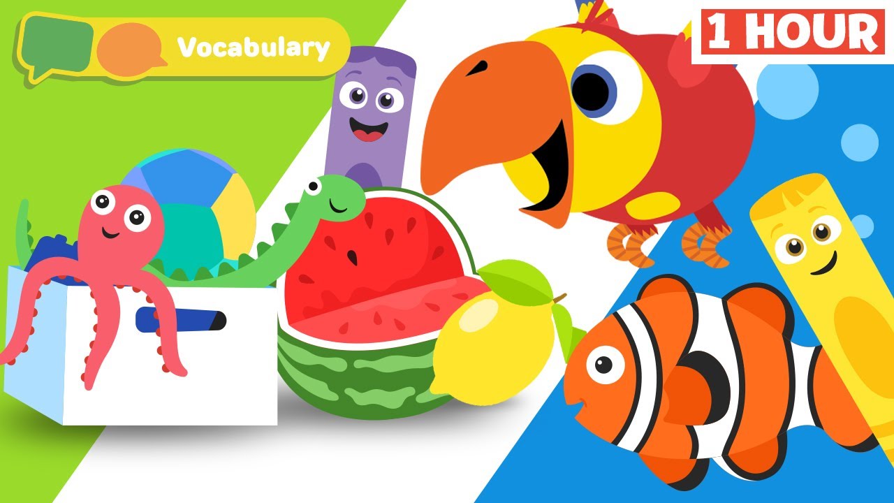Toddler learning video | First words w Larry Surprise Eggs & Color Crew | Animals | Vehicles & Games