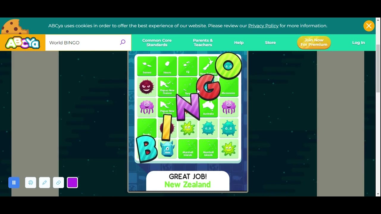 ABCya Countries of the World Bingo Online Game