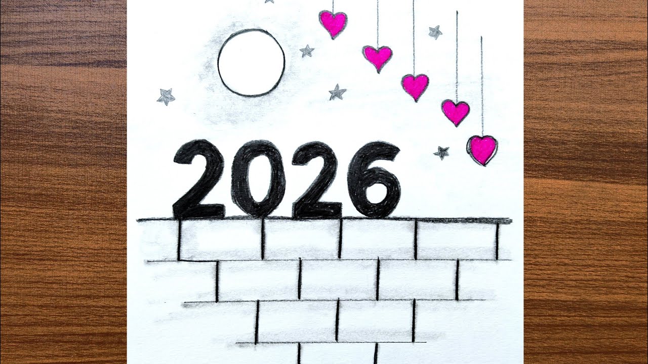 Happy new year drawing 2026 / New year drawing / Happy new year scenery drawing 