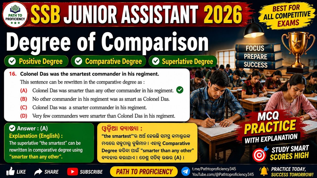 Степени сравнения | От превосходной к сравнительной | SSB Junior Assistant 2026 | Практика MCQ