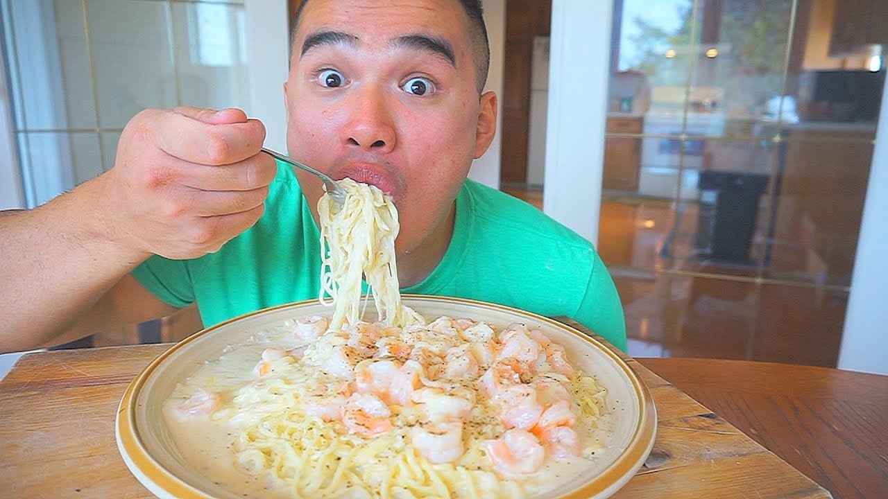How to make SHRIMP ALFREDO PASTA | RECIPE | MUKBANG