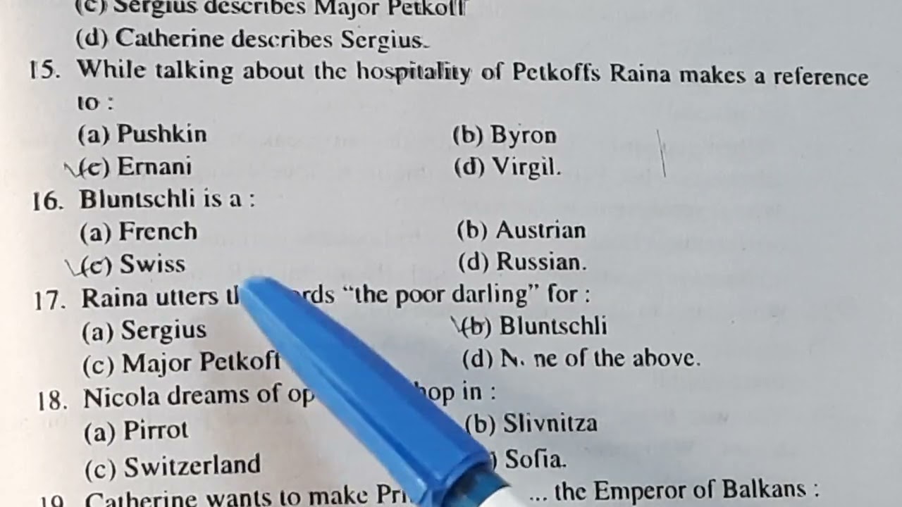 Most important MCQs (objective type questions) on 'Arms and the Man' and George Bernard Shaw