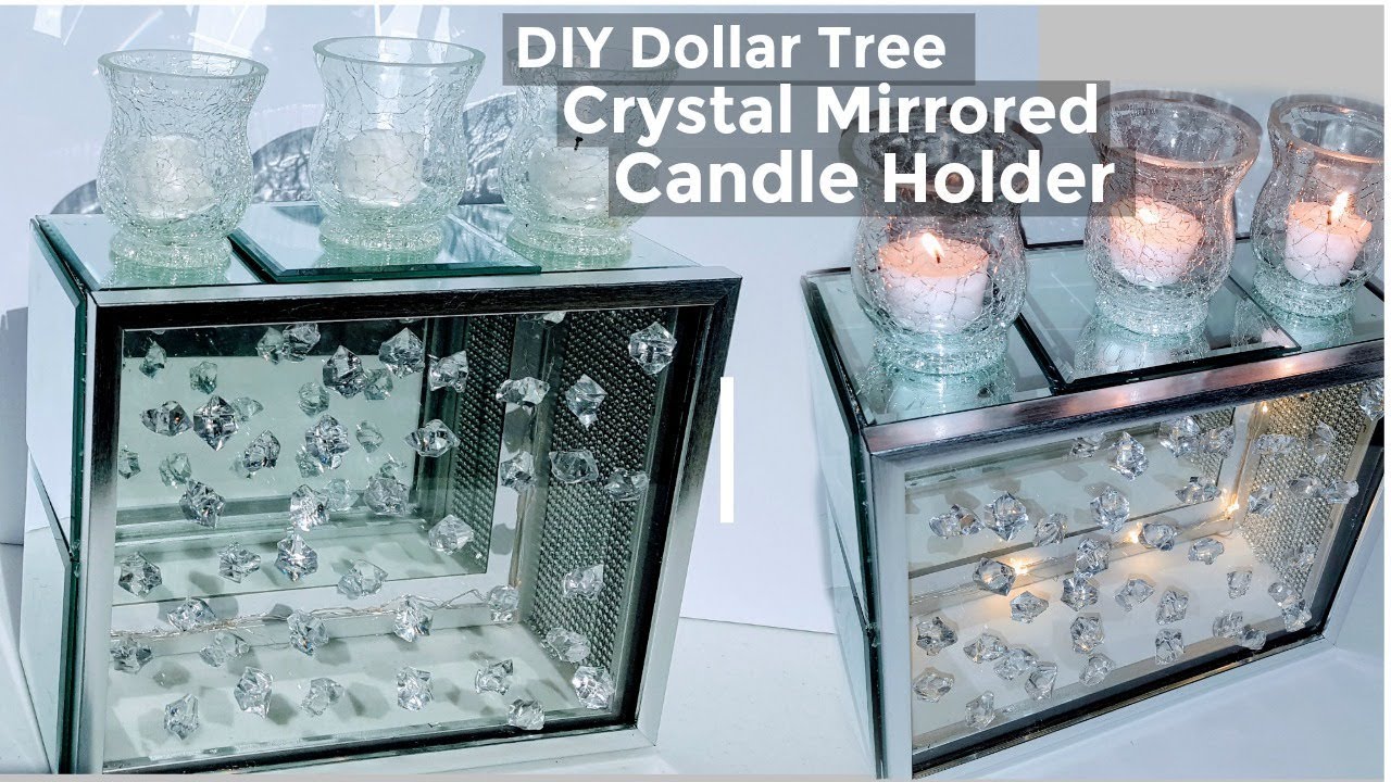 DIY Dollar Tree Crystal Glass Mirrored Candle Holder BLING - GLAM |