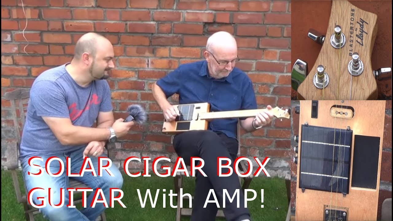 DuB-EnG: Solar Cigar Box Guitar Electric Acoustic 3 String Powered Busking Music Instrument Shovel