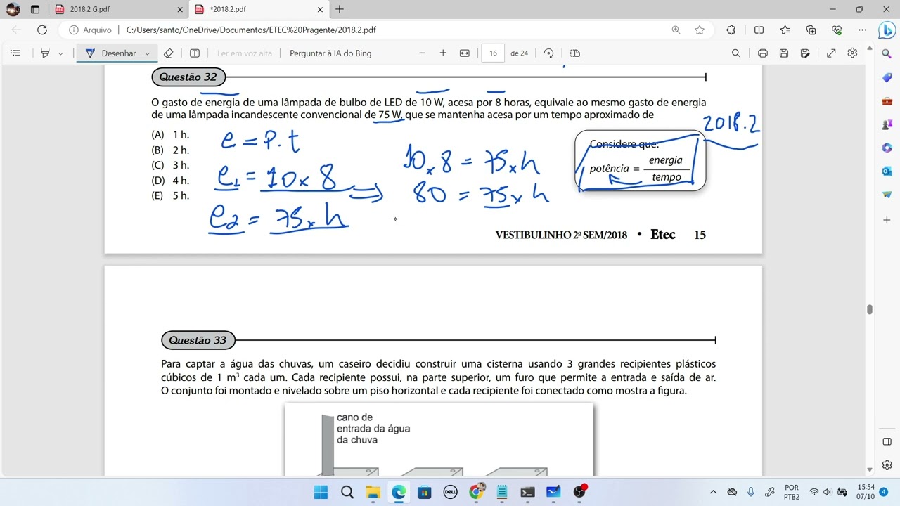 MATEMÁTICA VESTIBULINHO ETEC QUESTÃO 32 - 2018.2