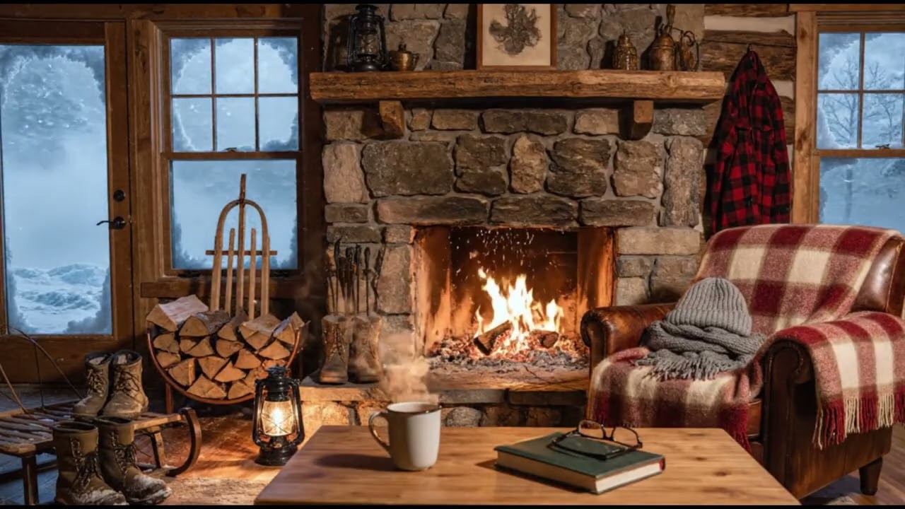 FIERCE VERMONT BLIZZARD NIGHT ❄️ HOWLING WIND & ROARING STONE FIREPLACE FOR DEEP SLEEP (2 HOURS)