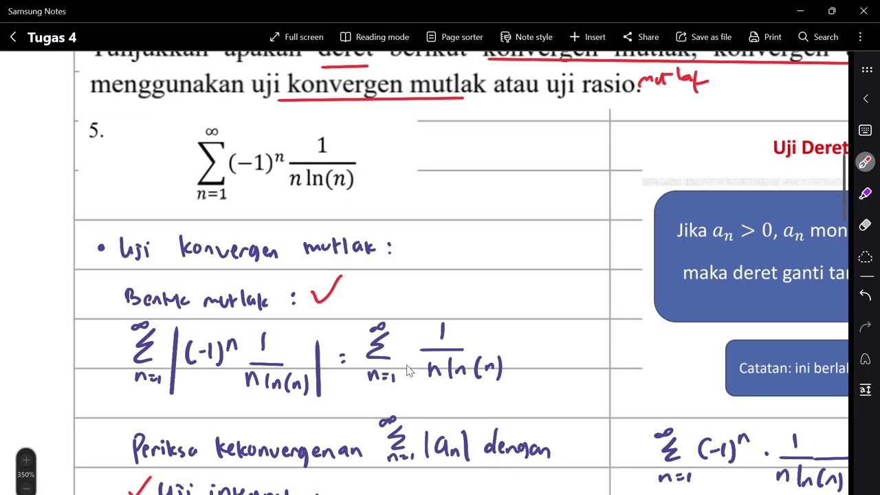 Matematika 2 - Uji Konergen Mutlak dan Uji Rasio Mutlak (Tugas 4 Part 2)