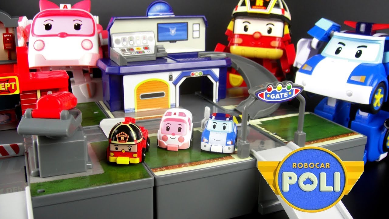 玩ROBOCAR POLI 波力救援小英雄 3個迷你基地系列 波力 安寶 羅伊 玩具開箱 / Robocar Poli Amber Roy Mini Pocket Playset