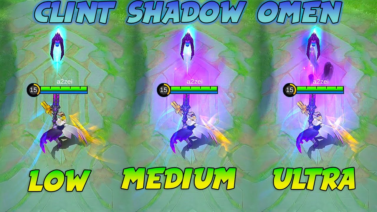 MLBB Clint Shadow Omen M2 Skin in Different Graphics Settings