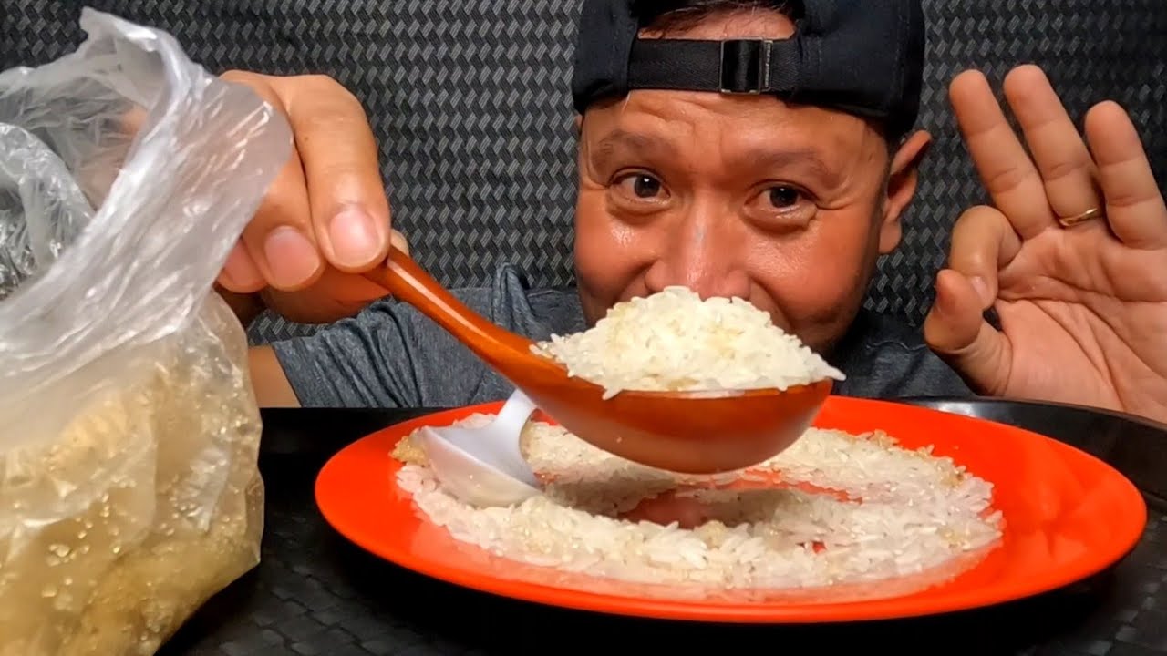 Suapan Gurih Manis‼️Raw Rice Eating🌾Makan Beras Thai Sama Jenis Basmati Panjang Kecil Campur Gula