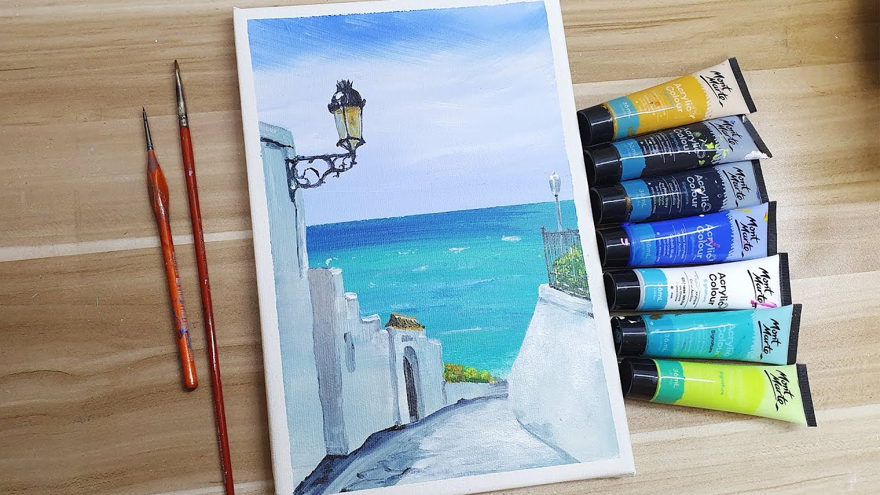 Acrylic painting /The way to the beach. /Easy painting Tutorial #185