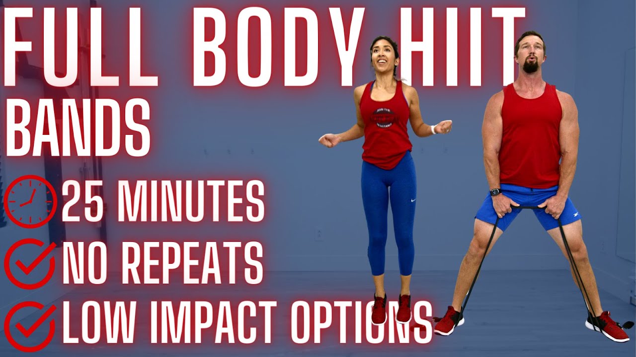 25 Minute Full Body Resistance Band HIIT Workout - No Repeats